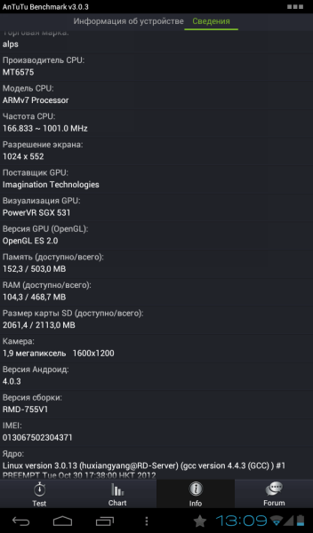  Информация о железе и системе Ritmix RMD-755 